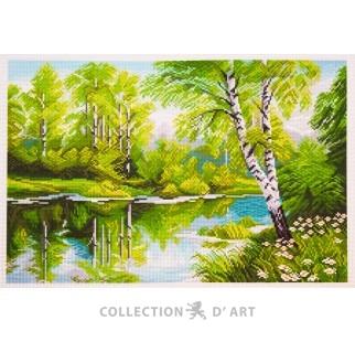 Cross-stich stamped aida birches by the lake PA1020
