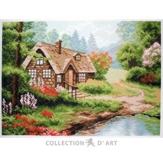 Cross-stich stamped aida House by the river PA0619