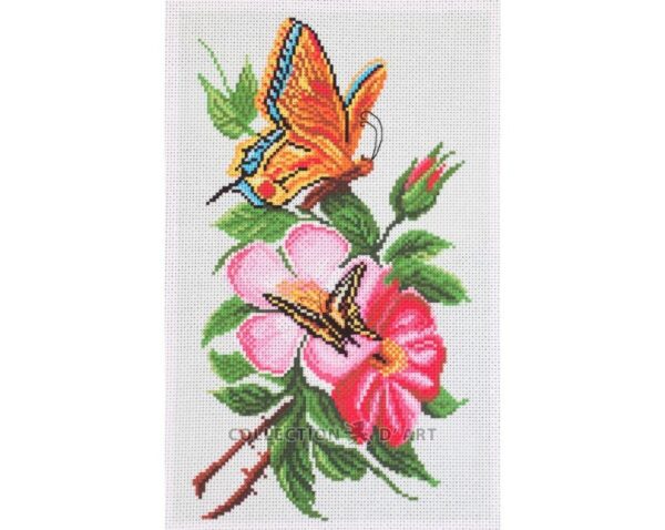Cross-stich stamped aida Butterfly on flower PA1065