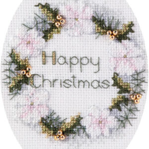 Kruissteek Kerstkaart Golden Wreath
