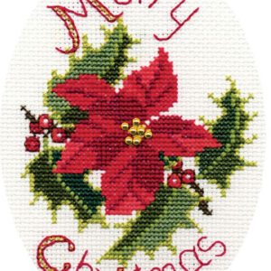 Kruissteek Kerstkaart Poinsettia and Holly