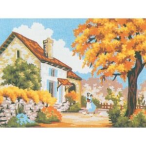 Voorbedrukt canvas huis met boom