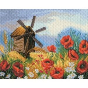 voorbedrukte aida molen met klaprozen