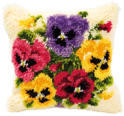Knoopkussen kit Kleurige bloemen