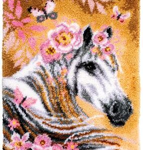 Knooptapijt kit Paard met bloemen